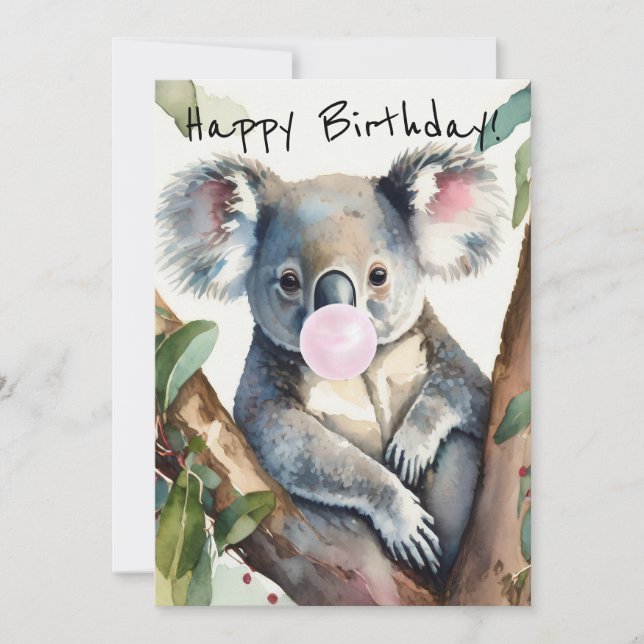 Cartes Pour Fêtes Annuelles Koala souffle une bulle rose (Devant)