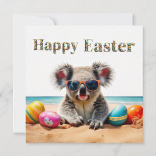 Cartes Pour Fêtes Annuelles Koala sur la plage avec des œufs de Pâques Joyeuse