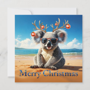 Cartes Pour Fêtes Annuelles Koala sur une plage de sable Joyeux Noël