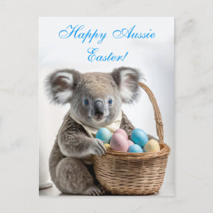 Cartes Pour Fêtes Annuelles Koala tenant un panier avec des œufs de Pâques