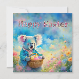 Cartes Pour Fêtes Annuelles Koala tenant un panier d'œufs de Pâques