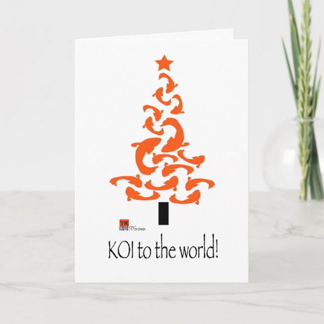Cartes Pour Fêtes Annuelles KOI (poisson) au monde blanc sapin de Noël (Devant)