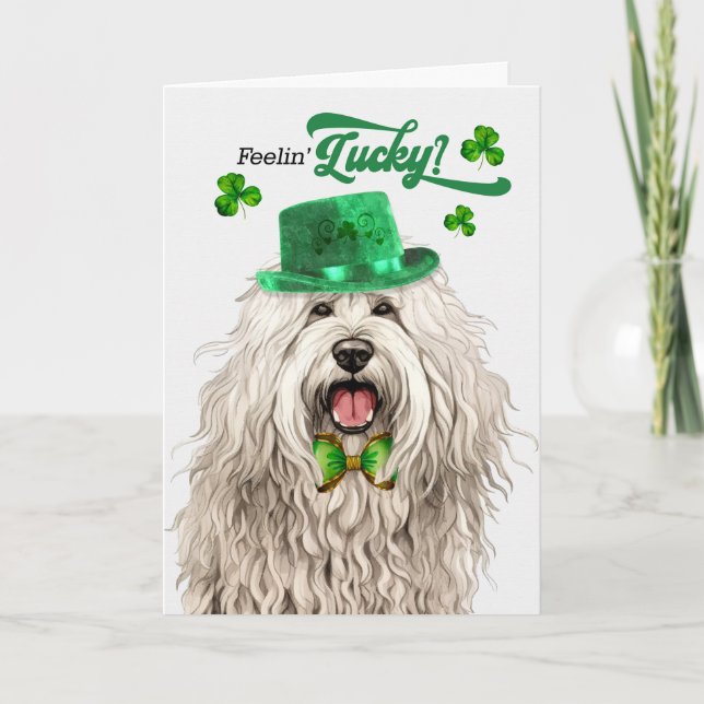 Cartes Pour Fêtes Annuelles Komondor Dog Feelin' Lucky St Patrick's Day (Devant)