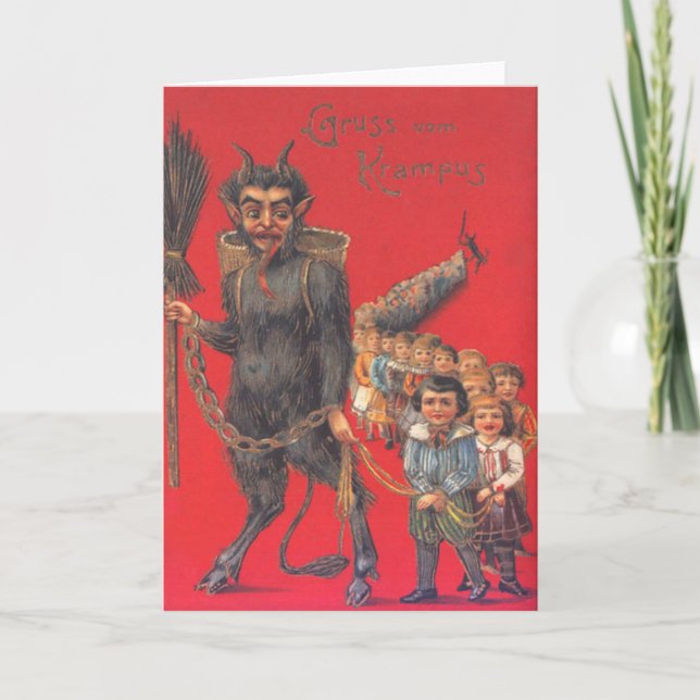 Cartes Pour Fêtes Annuelles Krampus Avec Les Mauvais Enfants (Devant)