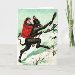 Cartes Pour Fêtes Annuelles Krampus chassant la mauvaise neige d'hiver