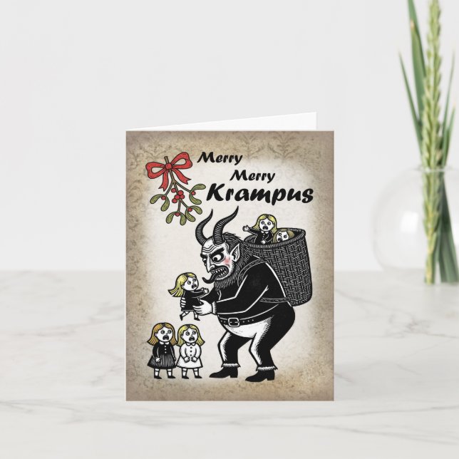 Cartes Pour Fêtes Annuelles Krampus gros et gras attrapant des filles drôle et (Devant)