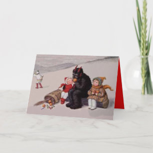 Cartes Pour Fêtes Annuelles Krampus Jouant Avec Des Enfants Neige