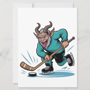 Cartes Pour Fêtes Annuelles Krampus maléfique jouant au hockey sur glace Sport