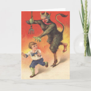 Cartes Pour Fêtes Annuelles Krampus pourchassant l'enfant