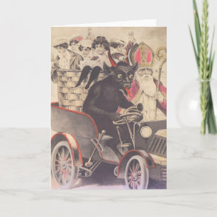 Cartes Pour Fêtes Annuelles Krampus & prêtre conduisant avec des enfants