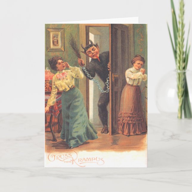 Cartes Pour Fêtes Annuelles Krampus Punir les femmes (Devant)