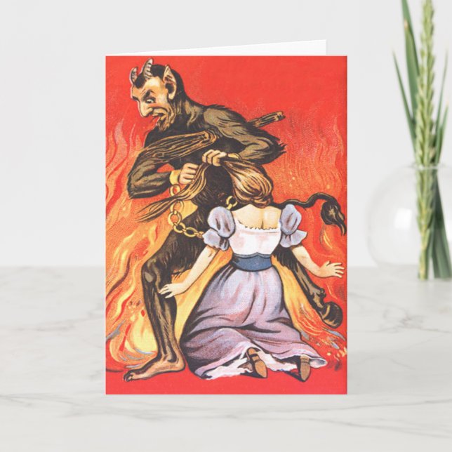 Cartes Pour Fêtes Annuelles Krampus punissant la femme (Devant)