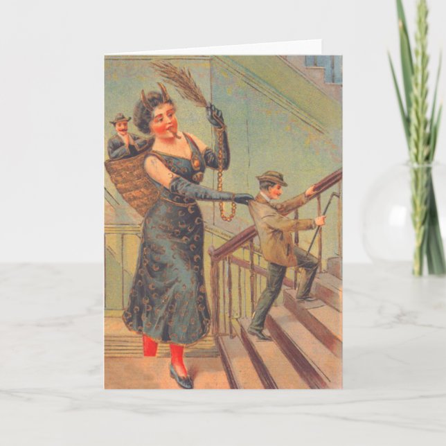 Cartes Pour Fêtes Annuelles Krampus Punissant le mauvais homme (Devant)