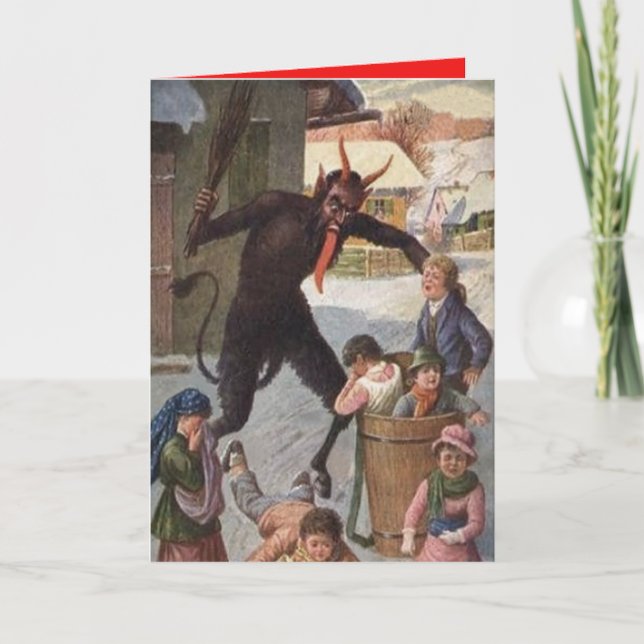 Cartes Pour Fêtes Annuelles Krampus punissant l'hiver d'enfants de kidnapping (Devant)