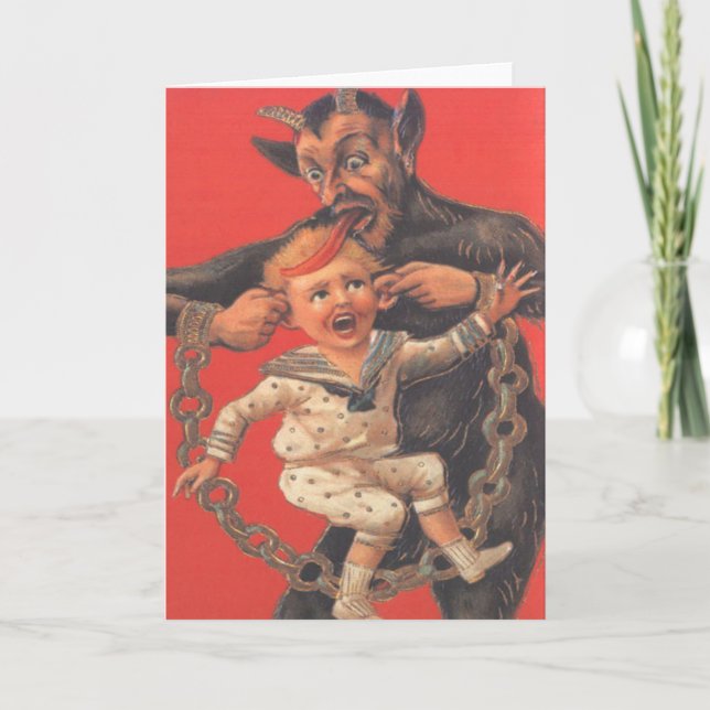 Cartes Pour Fêtes Annuelles Krampus Punissant Petit Garçon (Devant)