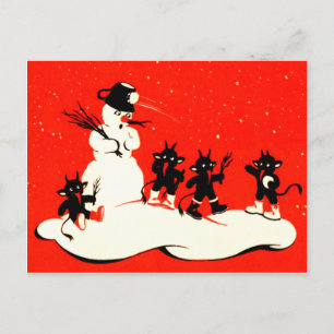 Cartes Pour Fêtes Annuelles Krampus rouge bataille de boules de neige Bonhomme