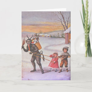 Cartes Pour Fêtes Annuelles Krampus volant des jouets et des enfants