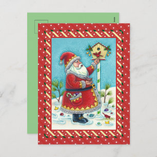 CARTES POUR FÊTES ANNUELLES KRIS KRINGLE ALIMENTER LES OISEAUX REDBIRÉS, NOËL