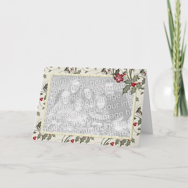 Cartes Pour Fêtes Annuelles KRW Country Holly et Ivory Stripes Photo (Devant)