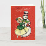 Cartes Pour Fêtes Annuelles KRW Vintage Girl and Snowman Card - Customisé<br><div class="desc">Carte Vintage KRW Girl et Snowman</div>