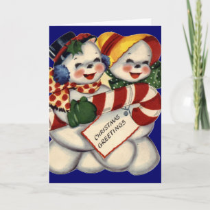 Cartes Pour Fêtes Annuelles KRW Vintage Snowman Couple Card