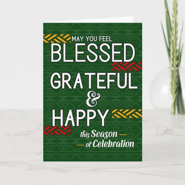 Cartes Pour Fêtes Annuelles Kwanzaa béni Grateful et Joyeux thème tribal (Devant)