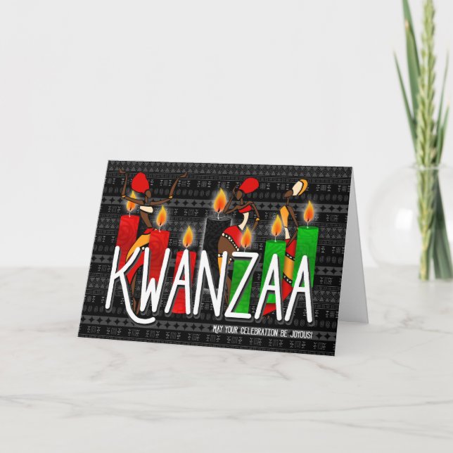 Cartes Pour Fêtes Annuelles Kwanzaa Danseurs afro-américains Kinara Chandelles (Devant)
