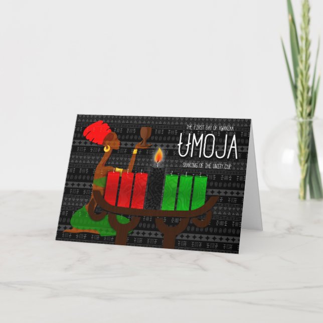 Cartes Pour Fêtes Annuelles Kwanzaa Jour 1 Unité de l'éclairage de la bougie n (Devant)