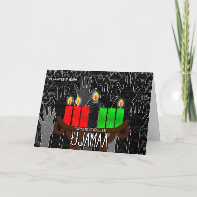 Cartes Pour Fêtes Annuelles Kwanzaa Jour 4 Ujamaa Éconimcs Coopératifs Kinara (Devant)