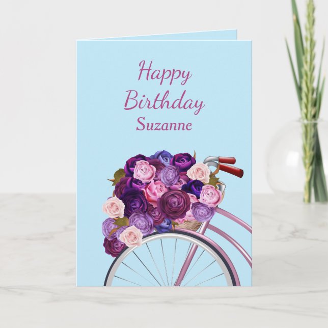 Cartes Pour Fêtes Annuelles La bicyclette et les roses ont personnalisé la (Devant)