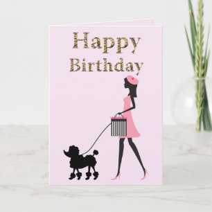 Cartes Pour Fêtes Annuelles La dame marche poodle noir Joyeux anniversaire
