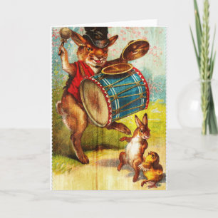 Cartes Pour Fêtes Annuelles La danse Vintage du lapin et du poulet