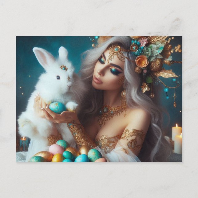 Cartes Pour Fêtes Annuelles La déesse Ostara avec le lapin de Pâques (Devant)