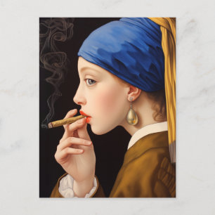 Cartes Pour Fêtes Annuelles La fille de Vermeer avec une perle en train de fum