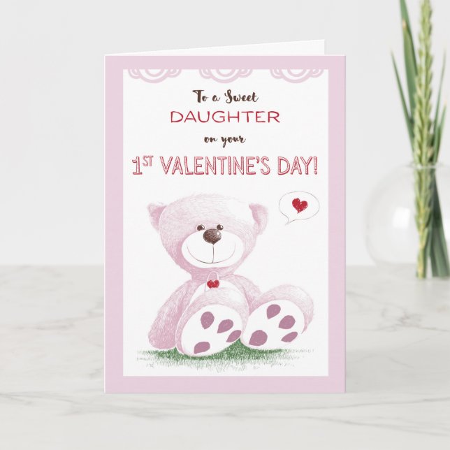 Cartes Pour Fêtes Annuelles La fille, la ?ère Saint-Valentin, nounours rose (Devant)