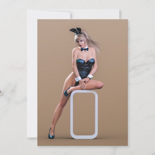 Cartes Pour Fêtes Annuelles La fille lapin de Pâques assise sur un cube rond (Devant)