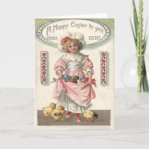 Cartes Pour Fêtes Annuelles La fille victorienne peinte a coloré l'oeuf de