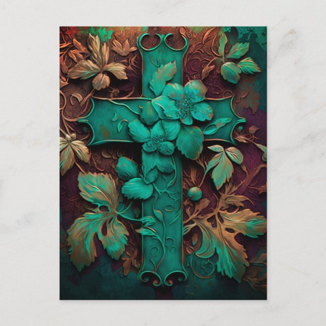 Cartes Pour Fêtes Annuelles La Foi Éternelle - Une Croix Du Verdigris Intempor (Devant)