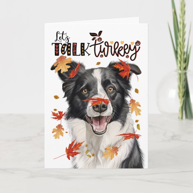 Cartes Pour Fêtes Annuelles La frontière de Thanksgiving Collie Dog Parlons Tu (Devant)