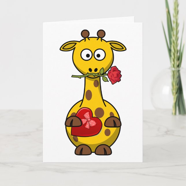 Cartes Pour Fêtes Annuelles La Girafe de Saint-Valentin avec Rose (Devant)