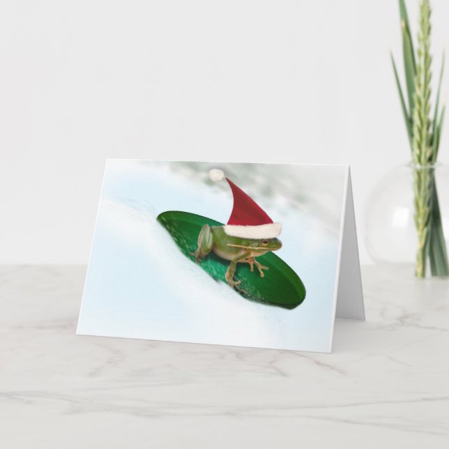 Cartes Pour Fêtes Annuelles La grenouille qui descend à travers la neige sur u (Devant)