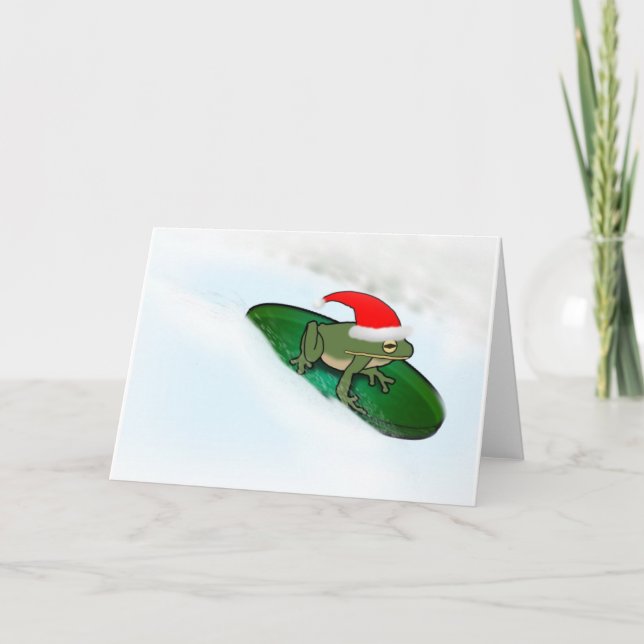 Cartes Pour Fêtes Annuelles La grenouille qui descend à travers la neige sur u (Devant)