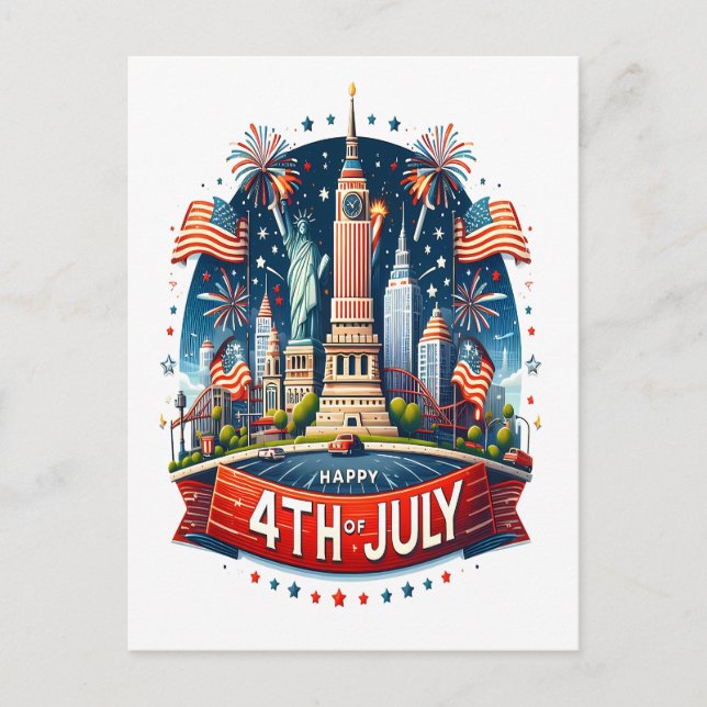 Cartes Pour Fêtes Annuelles La Joyeuse Quatrième Statue de la Liberté (Devant)