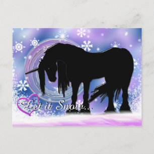 Cartes Pour Fêtes Annuelles La Licorne noire mystique (Qu'il neige)