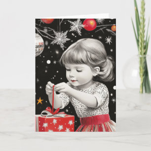 Cartes Pour Fêtes Annuelles La magie vintage de la jeune fille de Noël matin