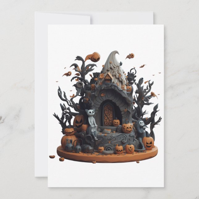 Cartes Pour Fêtes Annuelles La maison hantée d'Halloween Kitty en 3D (Devant)