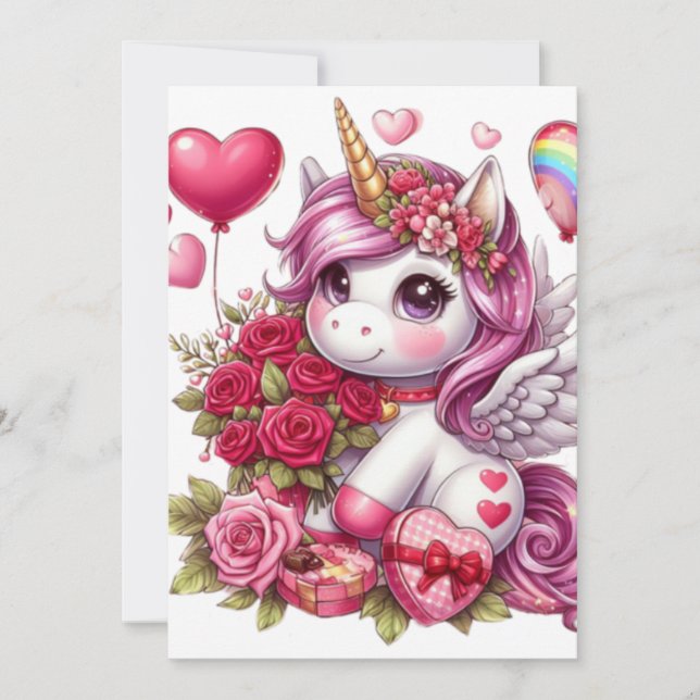 Cartes Pour Fêtes Annuelles La mignonne Saint Valentin licorne (Devant)