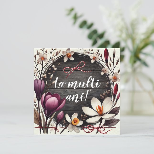 Cartes Pour Fêtes Annuelles La Mulți Ani Floral Message personnalisé (Debout devant)