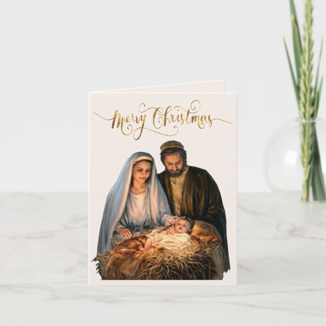 Cartes Pour Fêtes Annuelles La Nativité avec Marie, Joseph et bébé Jésus (Devant)
