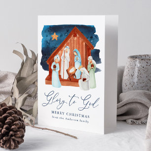 Cartes Pour Fêtes Annuelles La Nativité de l'aquarelle Gloire à Dieu Non-Photo